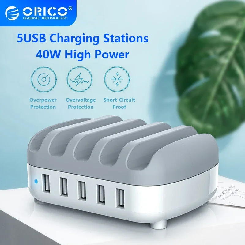 ORICO 5 포트 USB 충전기 스테이션 독 (홀더 포함) 40W 5V2.4A iphone 용 충전 USB 케이블 Samsung Xiaomi ORICO Official Store 선물추천