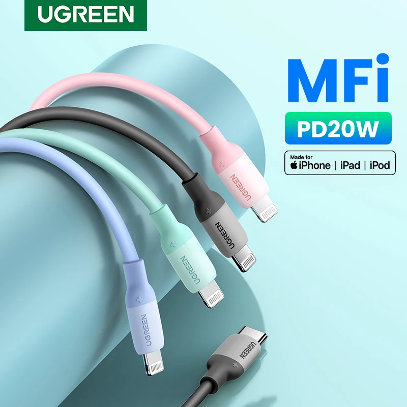 UGREEN-MFi 실리콘 USB C to 라이트닝 케이블 20W PD 아이폰 14 13 12 프로 맥스 핫딜