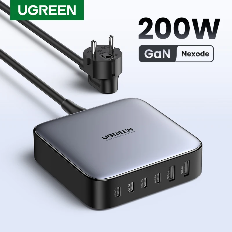 UGREEN 200W Gan 충전기 데스크탑 노트북 급속 충전기 6-in-1 어댑터 iPhone 15 14 Pro Max Xiaomi 삼성 태블릿 휴대폰 충전기 핫딜