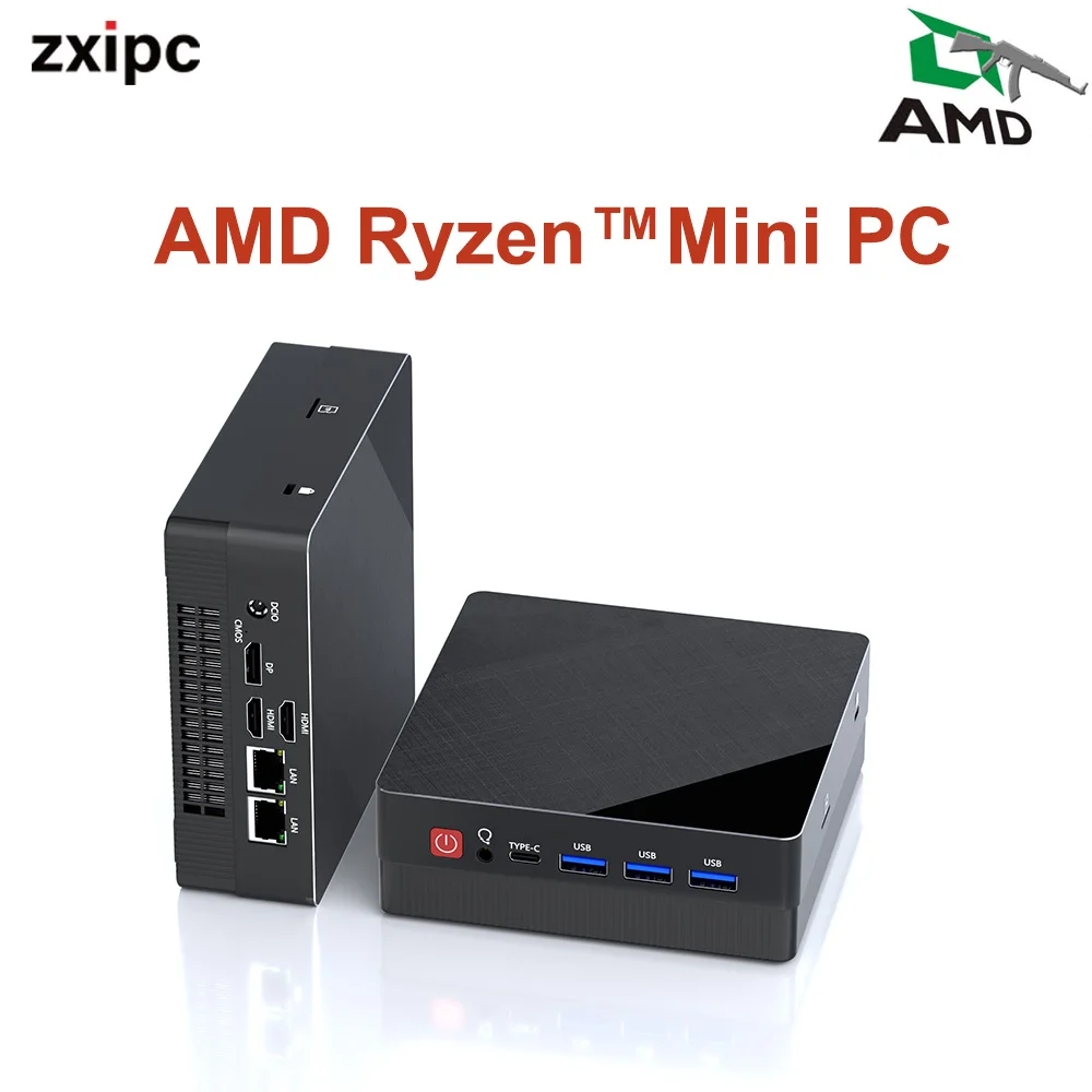 ZXIPC AMD Ryzen7 4800H 5800U Ryzen5 4500U 5500U 7530U 미니 PC 컴퓨터 게임용 포켓 듀얼 LAN NUC 오피스 DDR4 NVMe 4 디스플레이 선물추천